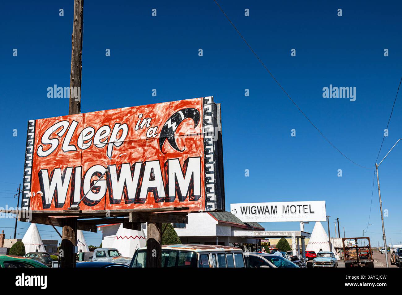 Insegna al Wigwam Motel di Holbrook, Arizona. Foto Stock