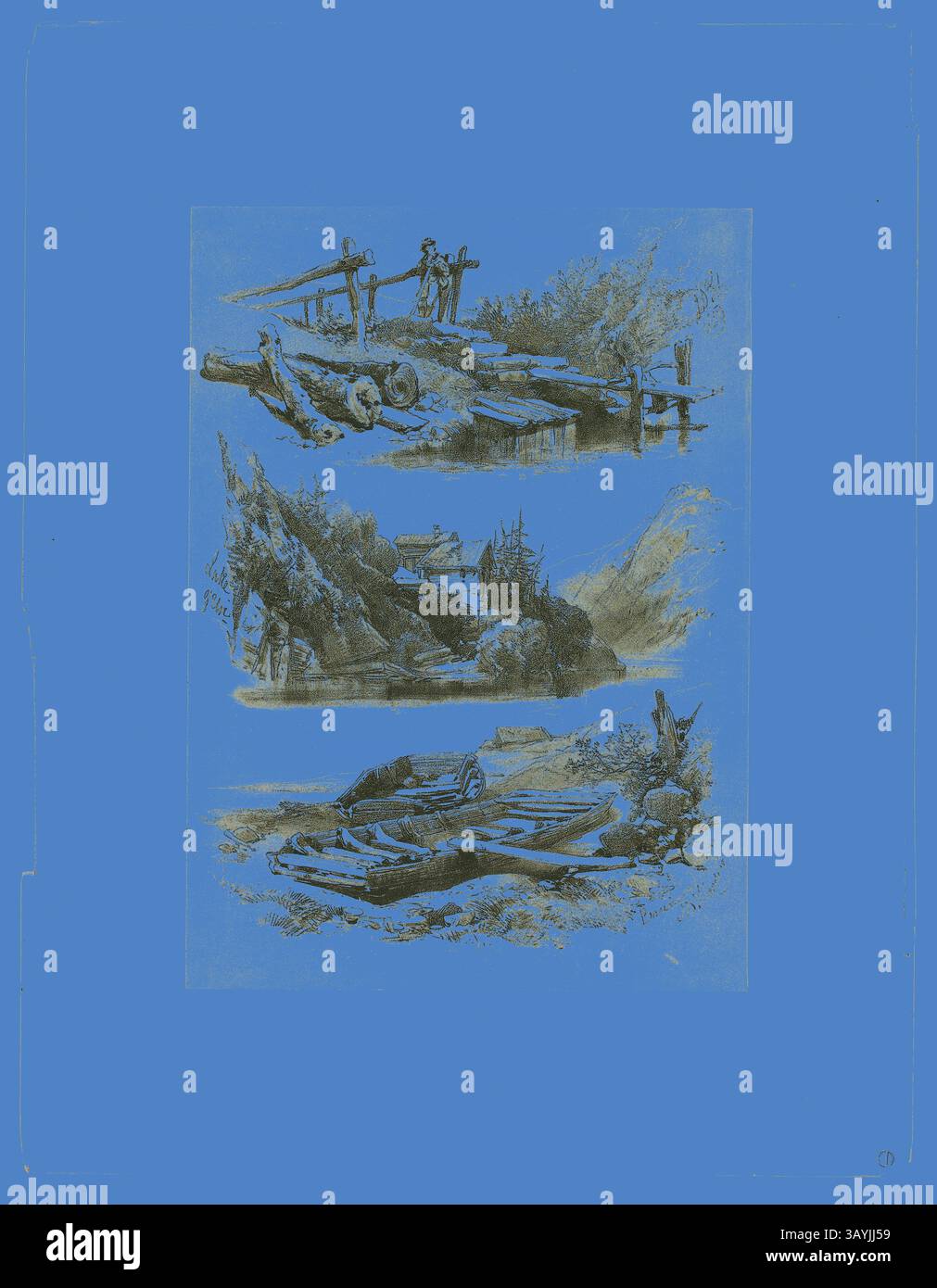 Una collezione di intricati schizzi raffiguranti varie scene della natura e dell'industria, con strutture e paesaggi che riflettono un armonioso mix di attività umana e ambiente naturale. Lago di Uri e Brunnen, da Selections pittoresche, 1859, James Duffield Harding, (inglese, 1798-1863), pubblicato da W. Kent and Co., Inghilterra, litografia su carta, 381 x 274 mm (immagine, supporto primario), 560 x 430 mm (supporto secondario) Arte classica con un tocco moderno reinventata da Artotop Foto Stock