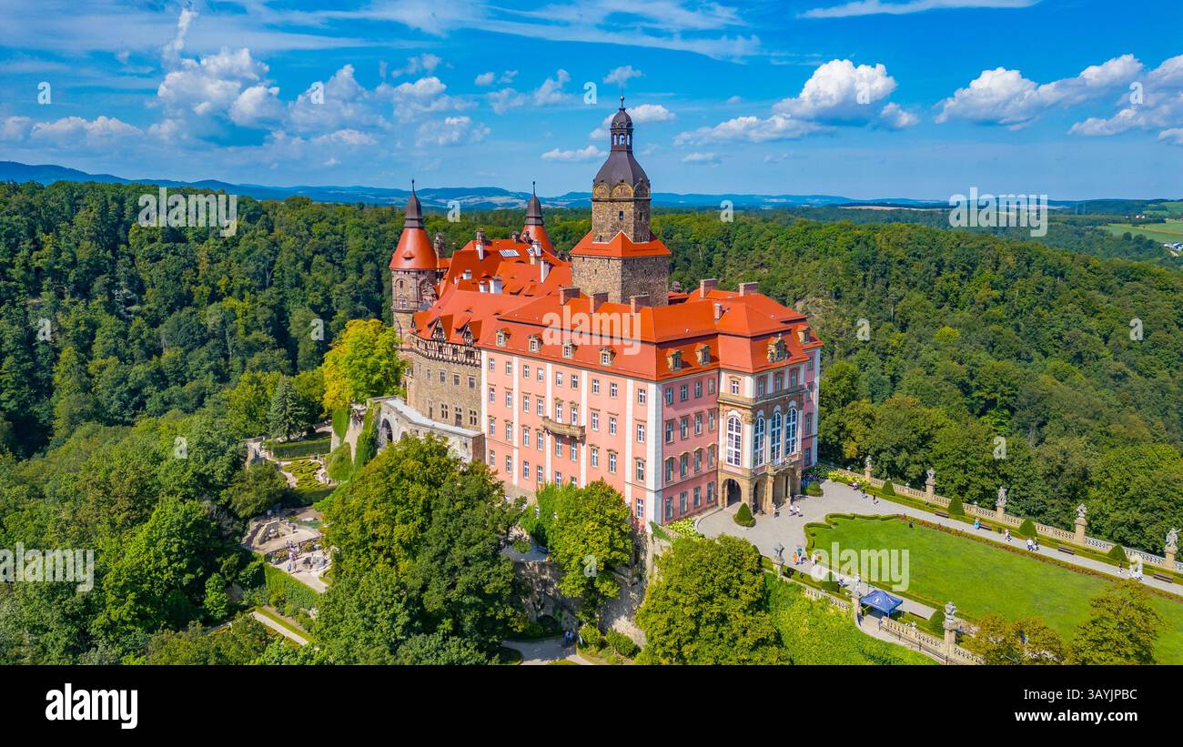 Vista panoramica del castello di Ksiaz in Polonia. IMMAGINE Foto Stock