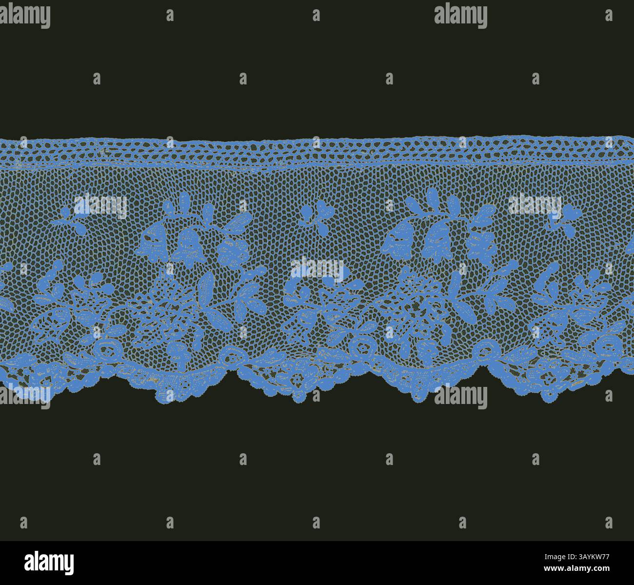 Una delicata finitura in pizzo caratterizzata da intricati motivi floreali e a foglia, che sfoggiano un mix di artigianalità ed eleganza. Borders, anni '1820/'30, Francia, lino e crine, pizzo ad ago di un tipo noto come 'Point D'Aleca' arte classica con un tocco moderno reinventato da Artotop Foto Stock
