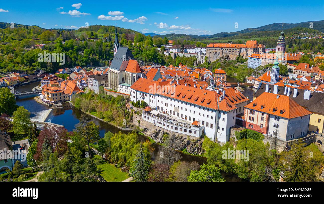 Vista panoramica di Cesky Krumlov in repubblica Ceca. IMMAGINE Foto Stock