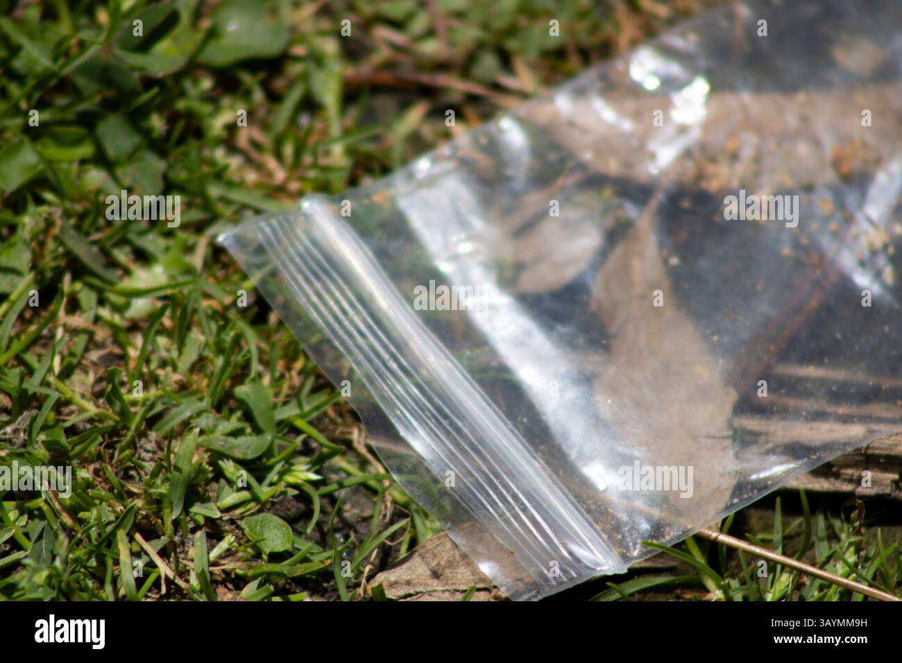 sacchetto di plastica trasparente sull'erba Foto Stock