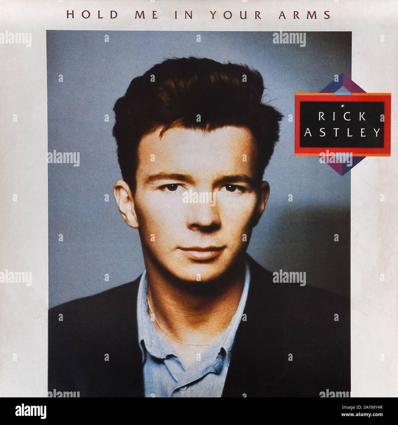 Riproduzione fotografica della copertina dell'album, 'Rick Astley - Hold me in Your Arms' del 1988 su vinile LP. Foto Stock