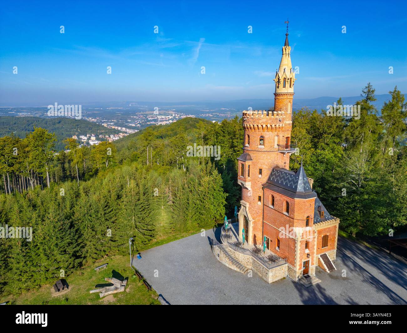 Goethe's Lookout Tower a Karlovy Vary, repubblica Ceca. IMMAGINE Foto Stock