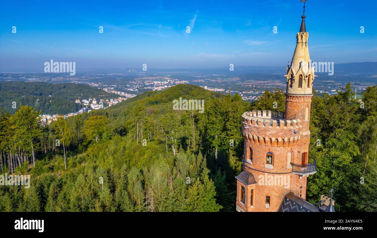 Goethe's Lookout Tower a Karlovy Vary, repubblica Ceca. IMMAGINE Foto Stock
