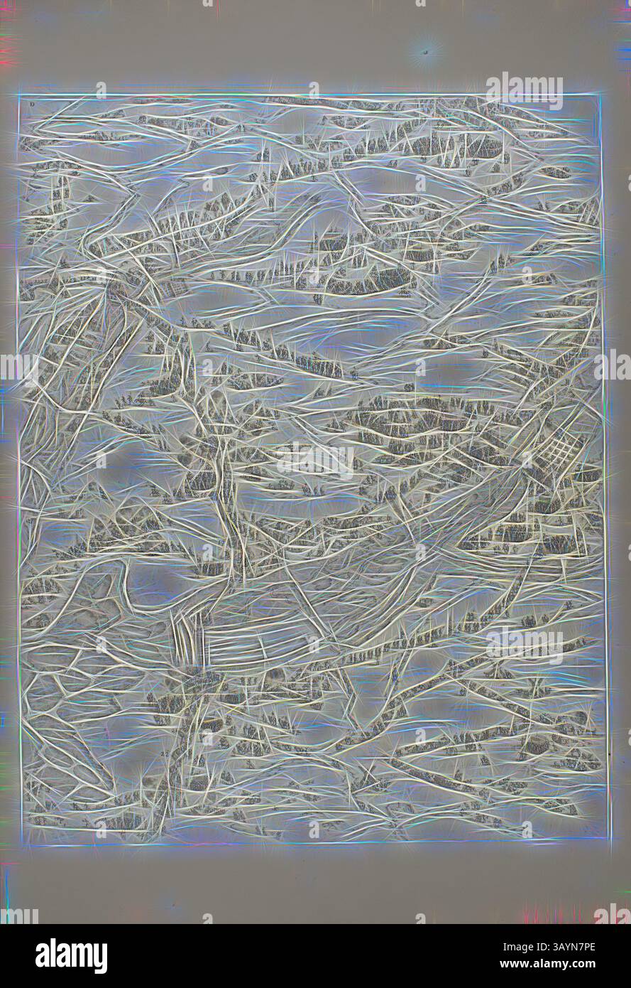 Una vista intricata di schemi astratti e fluenti che assomigliano a una mappa topografica, che mostra un paesaggio con altezze e contorni variabili. Il design presenta una rete di linee e forme, che accennano a forme naturali e texture tessute. Placca tre de la Siège de la Rochelle, 1631, Jacques Callot (francese, 1592-1635), stampata da Chalcographie du Louvre, Parigi, Francia, incisione su carta, 570 x 445 mm (immagine), 579 x 451 mm (piatto), 718 x 513 mm (foglio) Arte classica con un tocco moderno reimmaginata da Artotop Foto Stock