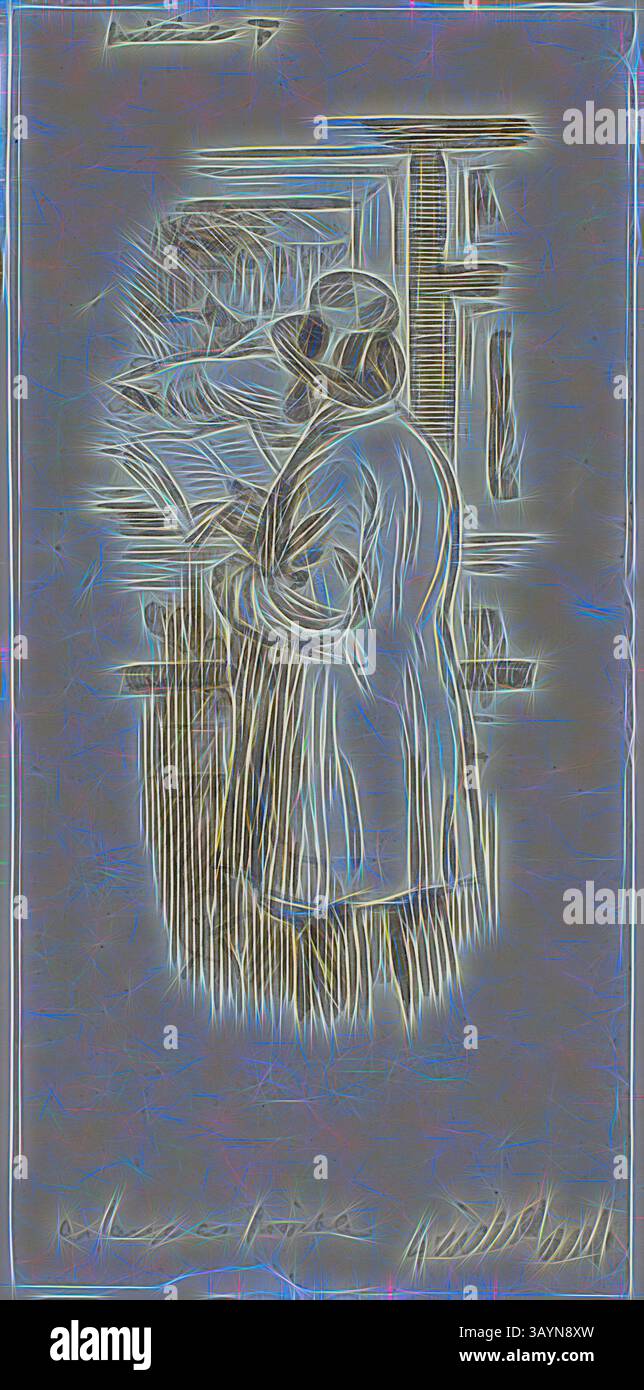 Una figura sta accanto a una finestra, assorbita dalla lettura di un libro. Le linee morbide delineano la loro silhouette e l'arredamento circostante, creando un'atmosfera da sogno. La scena cattura un momento di calma contemplazione e messa a fuoco. Uomo alla mostra, 1870/91, Charles Keene, inglese, 1823-1891, Inghilterra, penna e inchiostro marrone, con tocchi di gouache bianche, su tracce di grafite, su carta tessuta buff, posata su carta tessuta avorio, 177 x 86 mm arte classica con un tocco moderno reinventata da Artotop Foto Stock