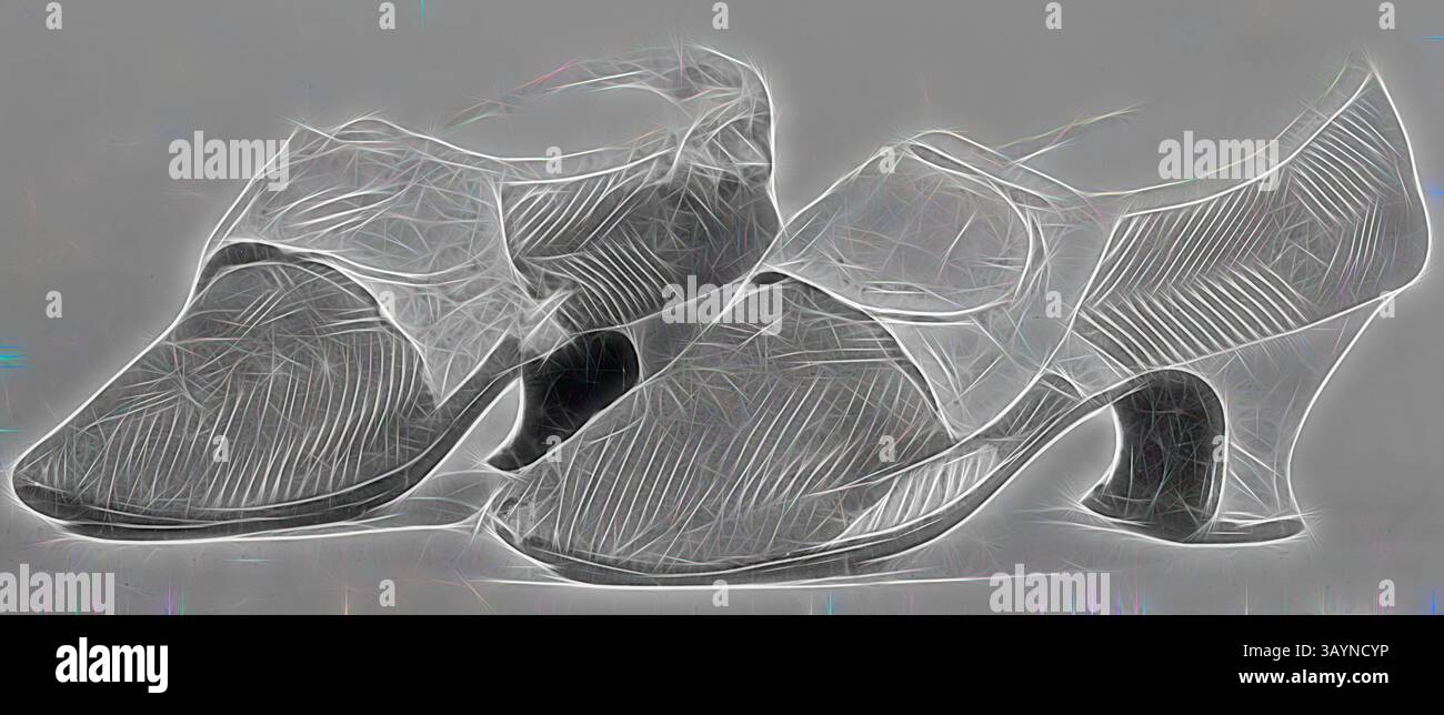 Un paio di eleganti scarpe d'ispirazione vintage con tacco ricurvo e cinturino elegante, che mettono in risalto il lavoro e la consistenza intricati. Paio di scarpe, c.1770s, Inghilterra, pelle, seta, intreccio semplice, arte classica trapuntata con un tocco moderno reinterpretato da Artotop Foto Stock