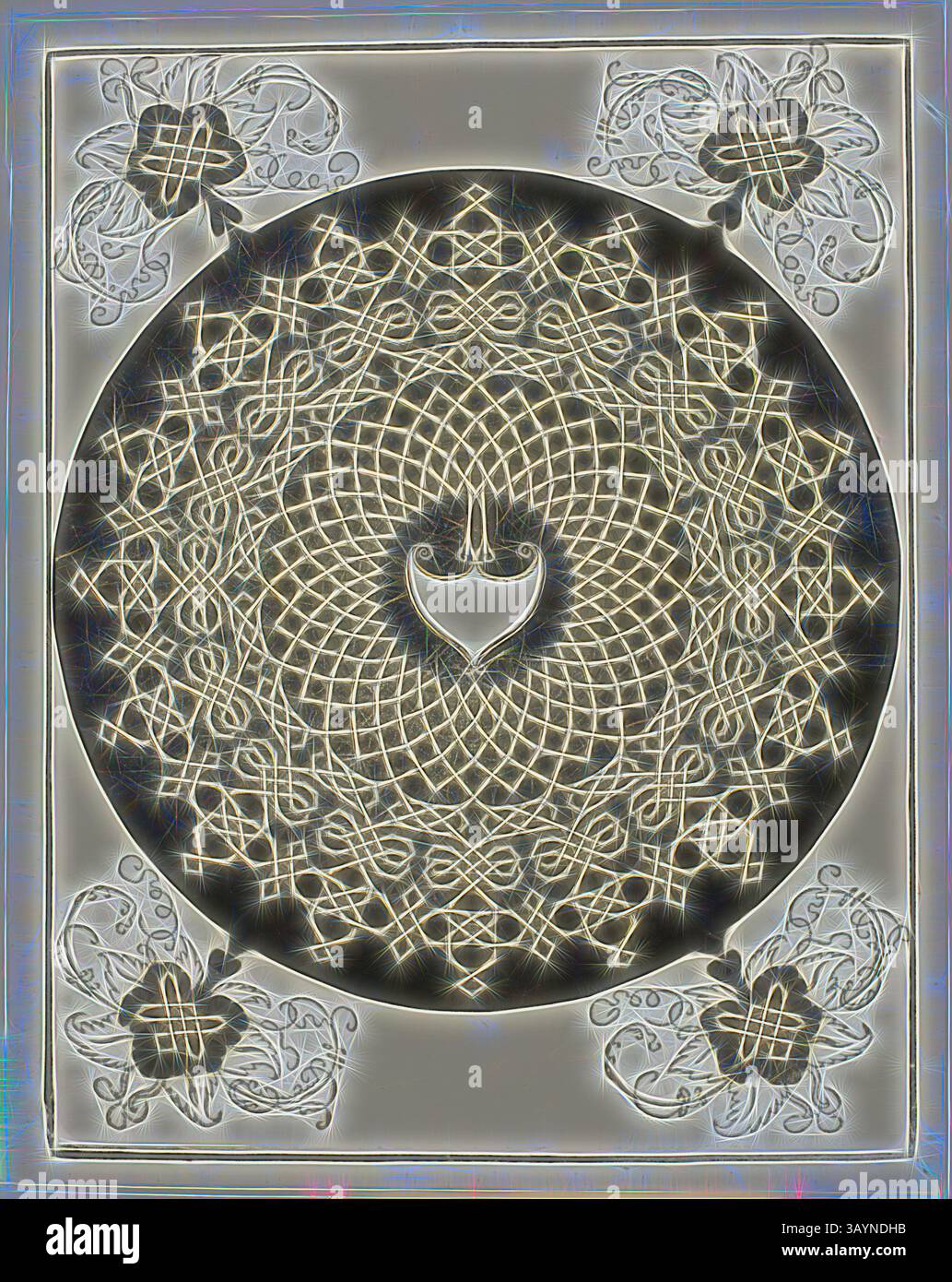 Un design intricato caratterizzato da un cuore centrale circondato da un motivo simmetrico di nodi intrecciati ed elementi floreali, creando un senso di armonia e unità. Il primo nodo, c. 1507, Albrecht Dürer, tedesco, 1471-1528, Germania, Woodcut in nero su carta posata avorio, 275 x 214 mm (immagine), 291 x 231 mm (foglio) Arte classica con un tocco moderno reinventata da Artotop Foto Stock