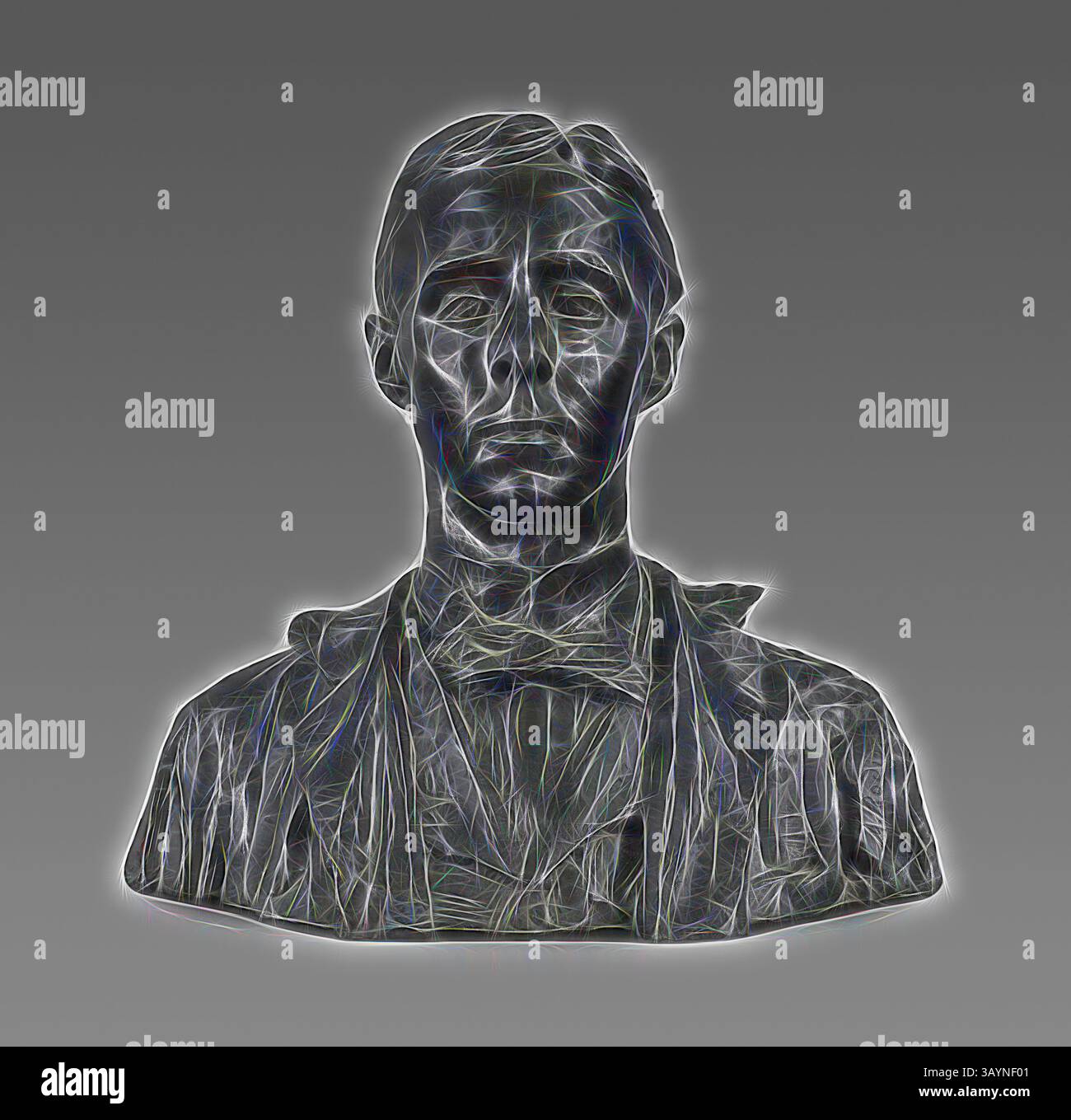 Una dettagliata scultura del busto caratterizzata da una figura cupa, caratterizzata da linee intricate e elementi stilizzati, emana un senso di introspezione e di arte. Capo di Arthur Jerome Eddy, 1898 anni, Auguste Rodin, francese, 1840-1917, Francia, bronzo, H. 47,6 cm (18 3/4 poll.) Arte classica con un tocco moderno reinventata da Artotop Foto Stock