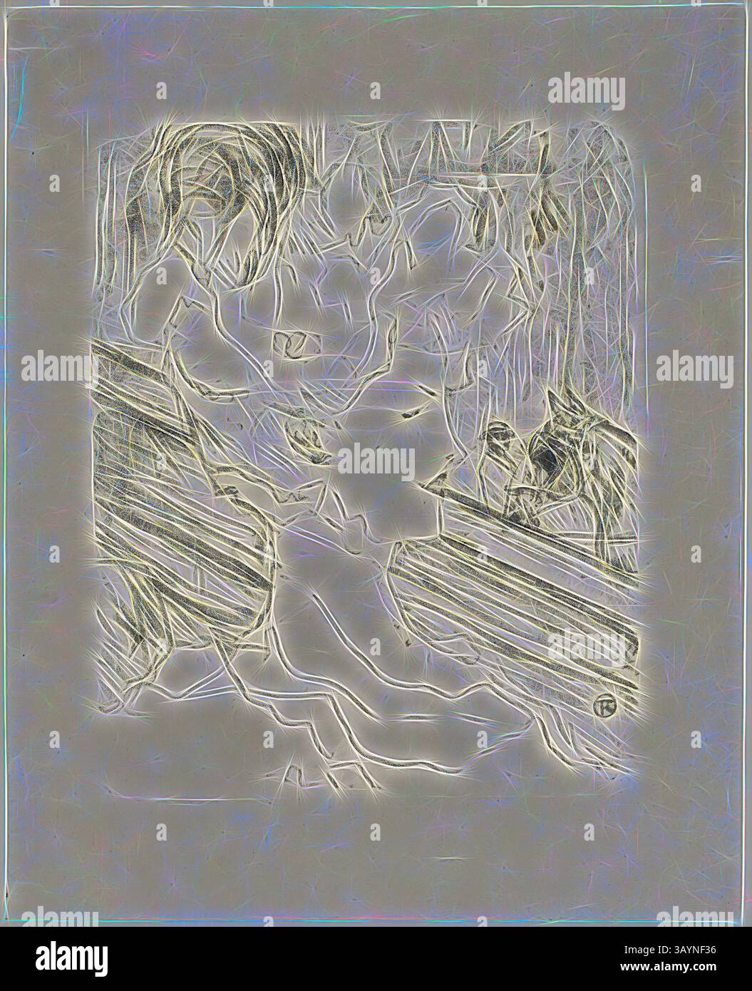 Una figura eterea appare persa nel pensiero, circondata da linee fluide e forme morbide, evocando un senso di tranquillità e introspezione. Emilienne d’Alenc, da Treize Lithographies, 1898, pubblicato prima del 1906, Henri de Toulouse-Lautrec, francese, 1864-1901, Francia, litografia su carta posato avorio, 285 x 234 mm (immagine), 391 x 316 mm (foglio) Arte classica con un tocco moderno reinventata da Artotop Foto Stock