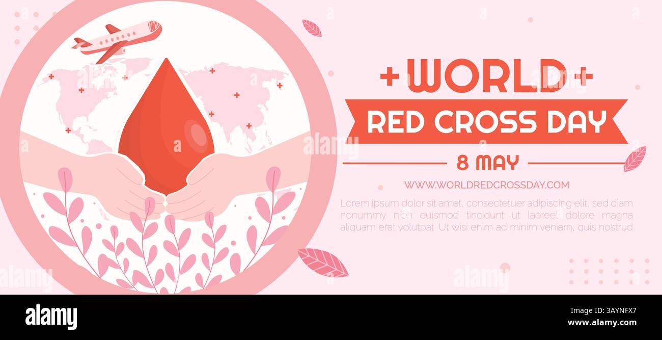 Celebrazione della giornata mondiale della Croce Rossa l'8 maggio, con mani e logo, illustrazione vettoriale Illustrazione Vettoriale