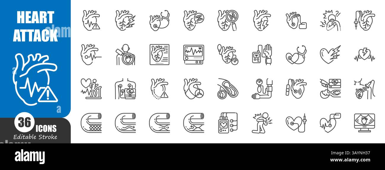 Attacco di cuore. Infarto miocardico . Icona profilo medico . Tratto modificabile . Vettore . Illustrazione Vettoriale