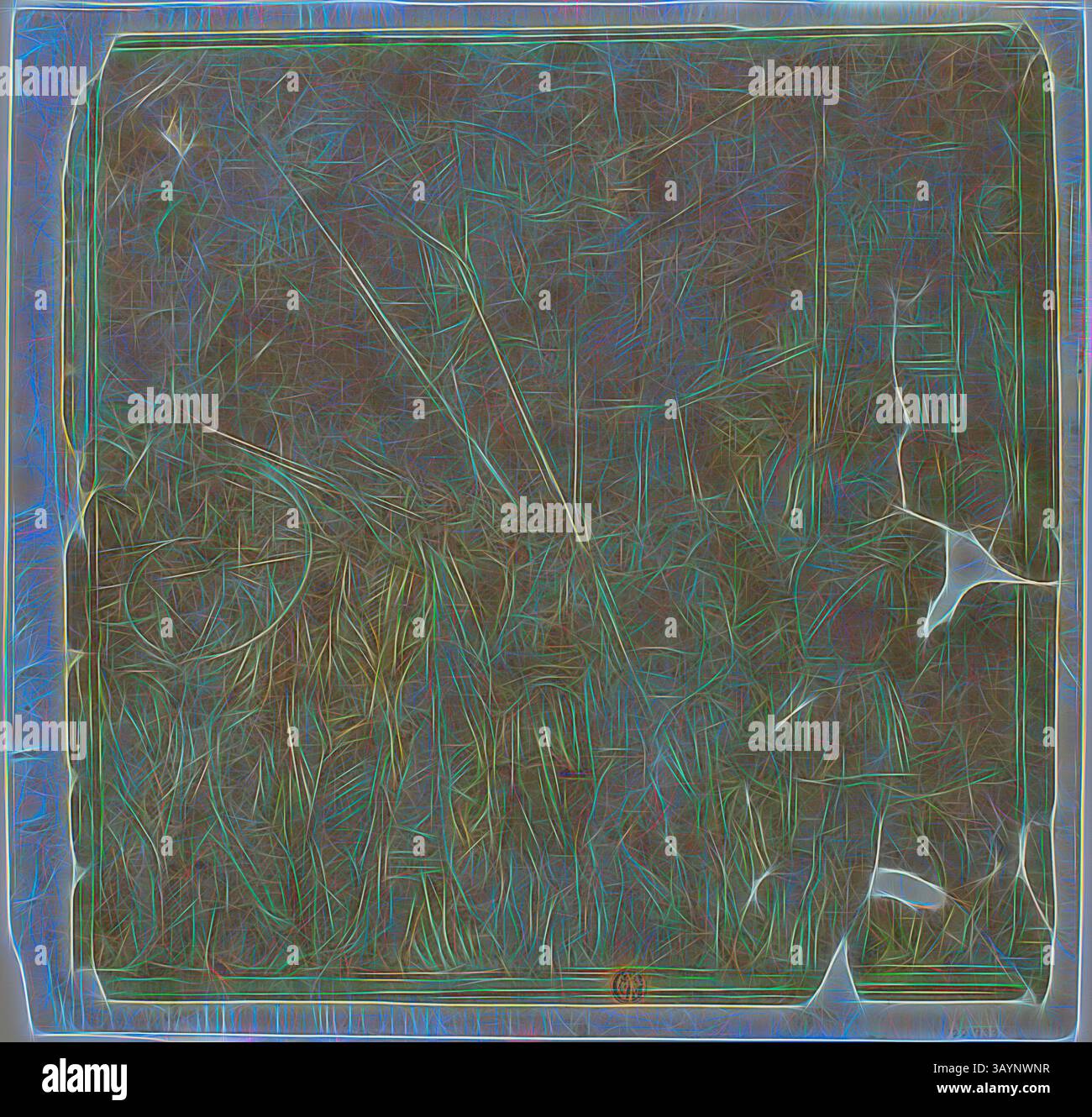 Una scena testurizzata piena di linee e motivi intricati, che raffigura una miscela di elementi naturali e forme astratte, creando un senso di profondità e movimento. Studio per i Trionfi di Giulio Cesare: Canvas No I, n.d., dopo Andrea Mantegna, italiano, 1431-1506, Italia, penna e inchiostro marrone con matita rossa, su carta marrone, stilata su carta a tessitura avorio, 276 x 281 mm Arte classica con un tocco moderno reinventata da Artotop Foto Stock