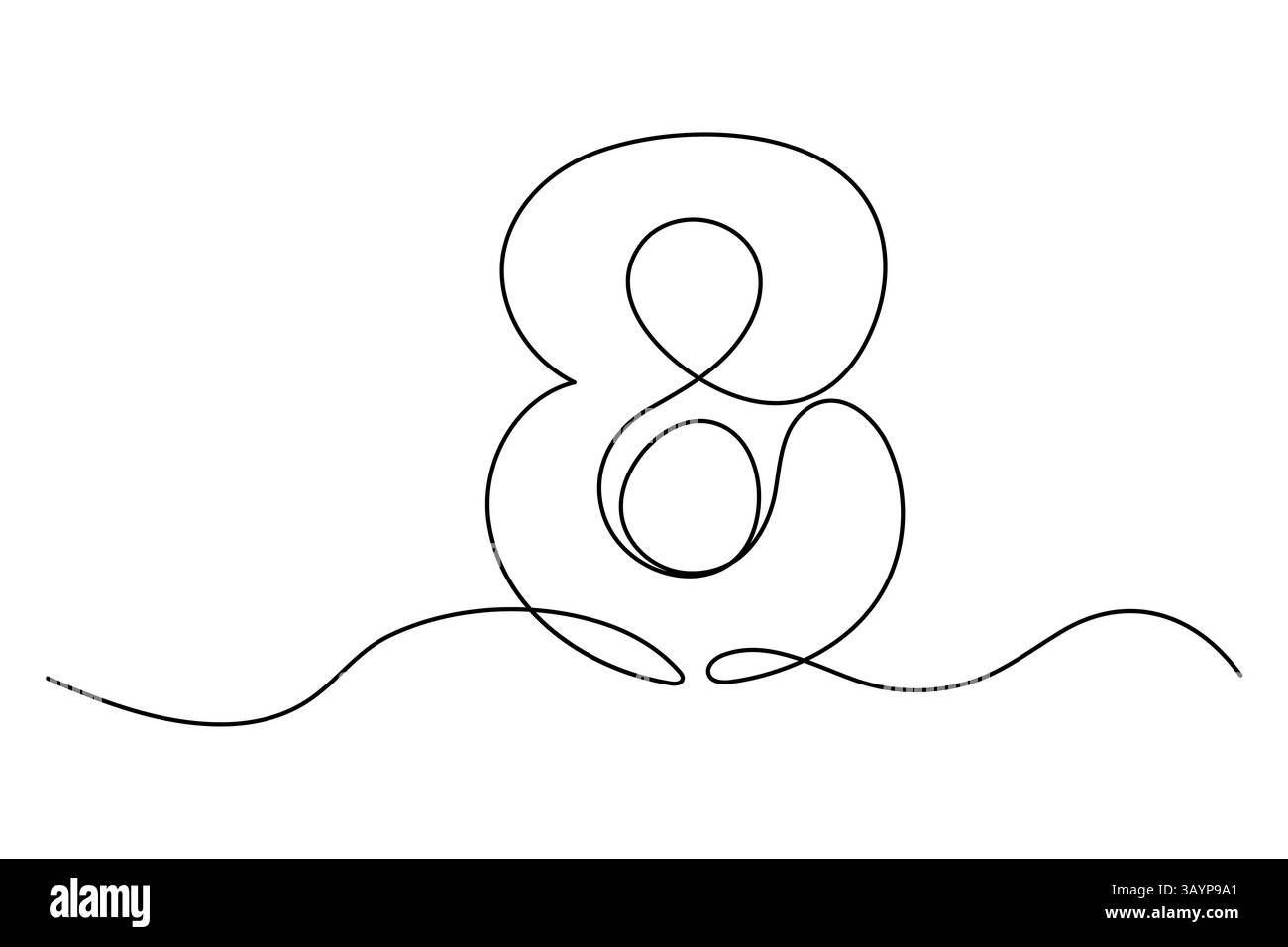 Numero 8 Continuous Line Art of an Eight Symbol Illustrazione Vettoriale