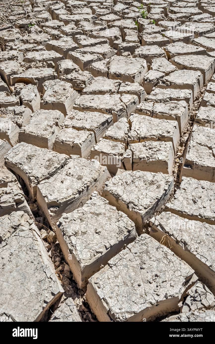 Fondo asciutto e incrinato del torrente, vicino al fiume Rio grande, campeggi la Clocha, River Road East, vicino a Hot Springs, Big Bend Natl Park, Texas, Stati Uniti Foto Stock