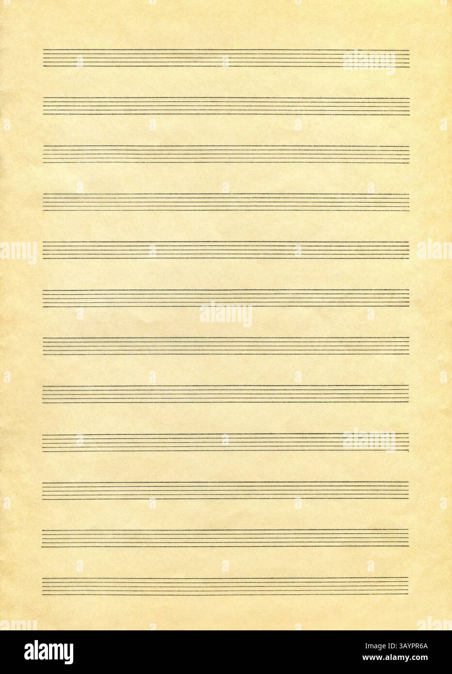 Uno spartito bianco su carta a colori vintage pronto per la composizione Foto Stock