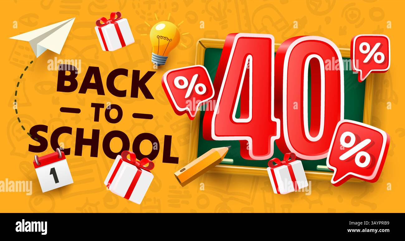 Offerta speciale Back to School, sconti del 40%. Vettore Illustrazione Vettoriale