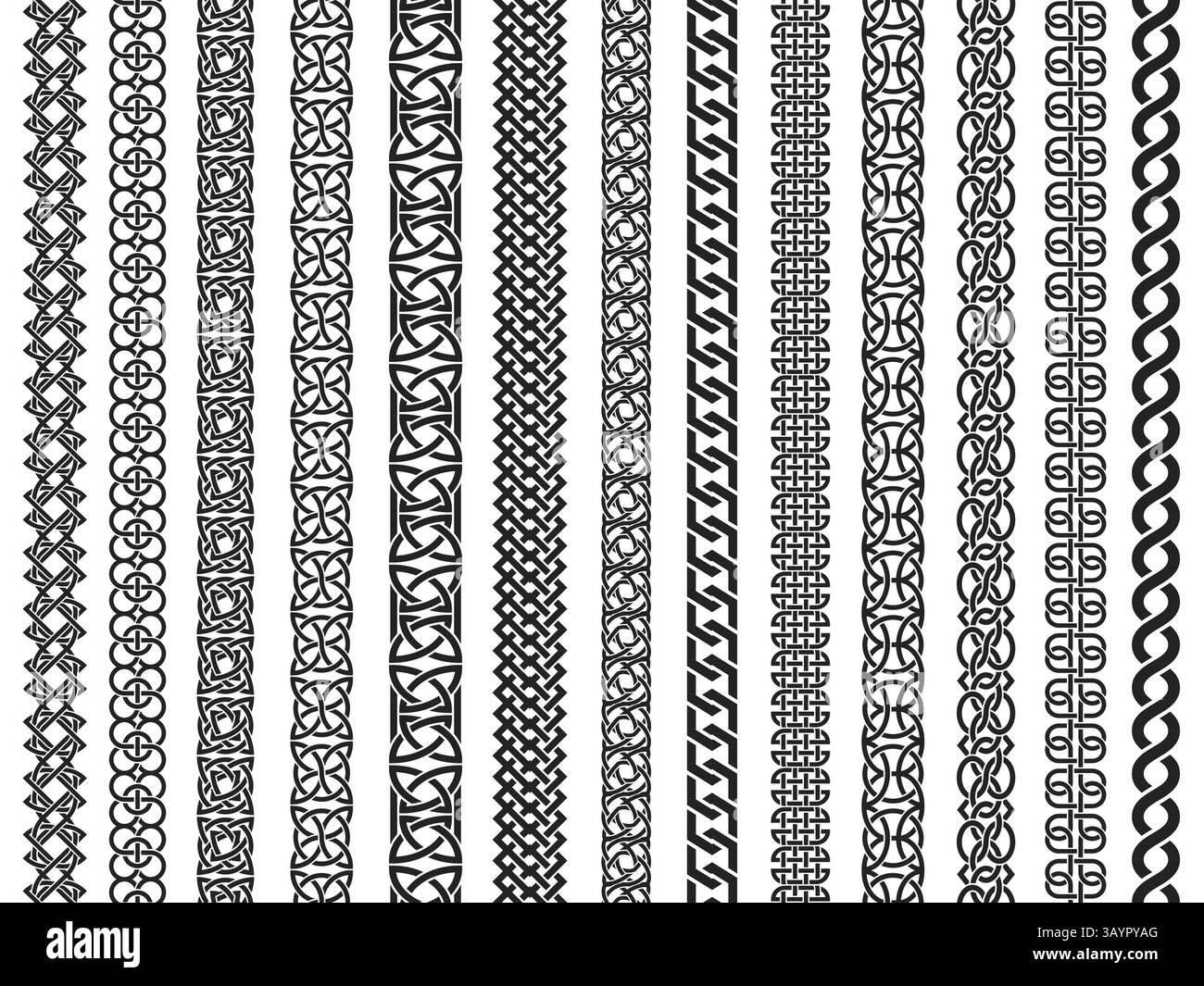 Schema di confine celtico. Telaio intrecciato a nodo, cornice decorativa tribale ornamentale senza cuciture con corda annodata ed elementi a catena, gallese irlandese medievale Illustrazione Vettoriale