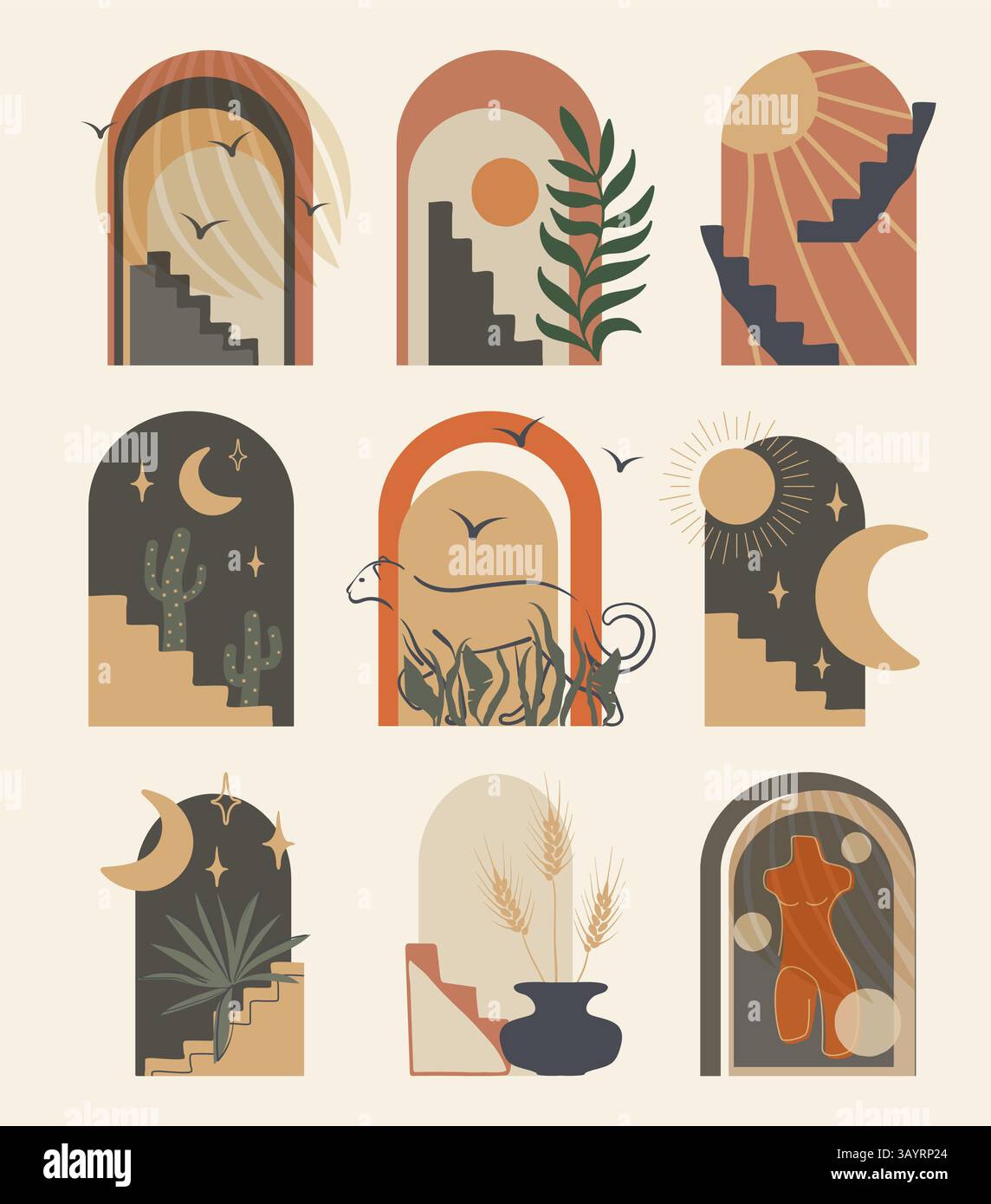 Set di varie forme e oggetti disegnati a mano. Collezione di elementi vettoriali astratti della natura contemporanea. Elementi isolati per social media, stampa, stic Illustrazione Vettoriale