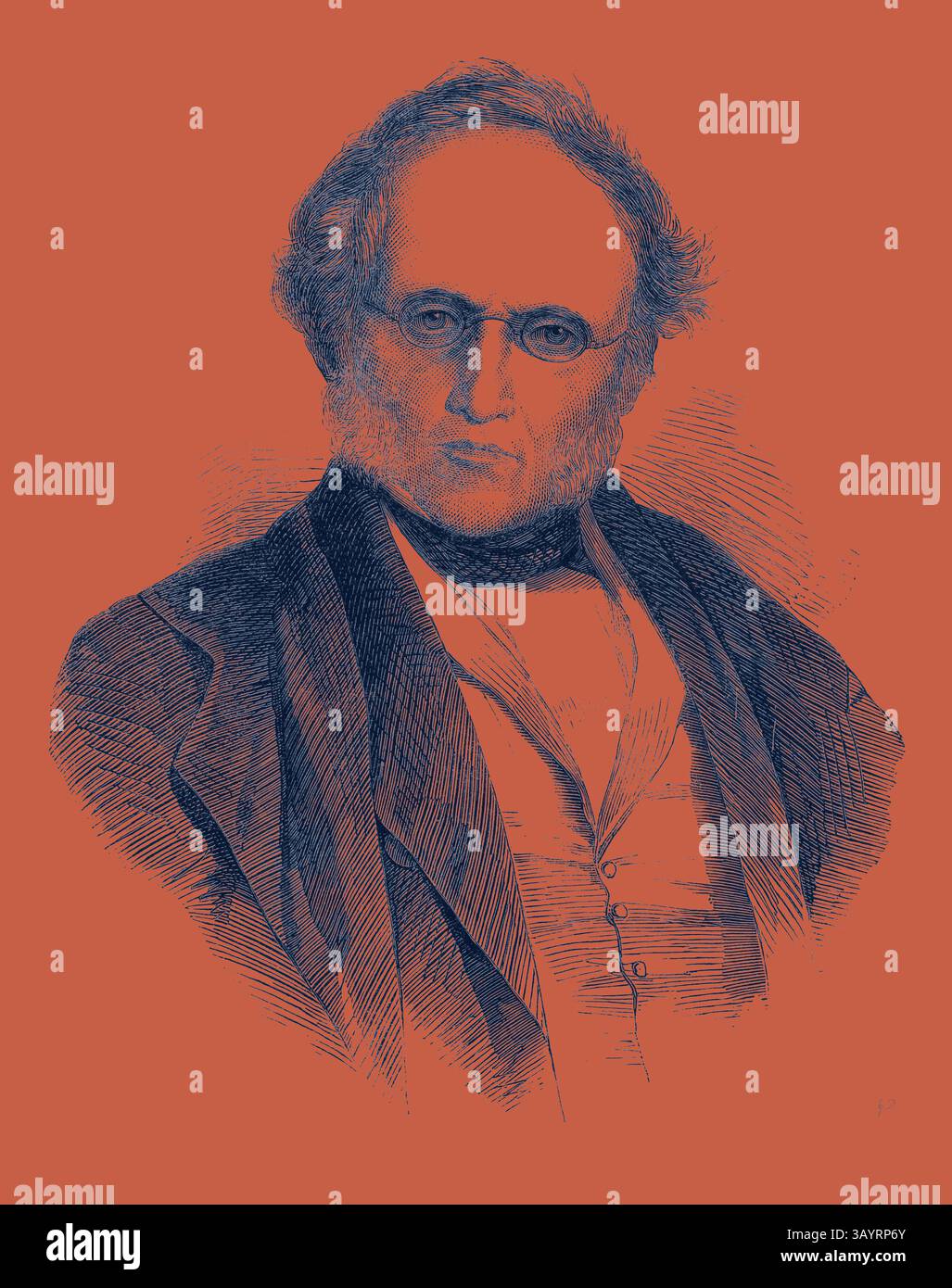 Un ritratto di un uomo di mezza età con un'espressione seria, che indossa un abito e un giubbotto formale, che mostra un'aria di intelletto e autorità. Il defunto Sir John Forbes M.D. arte classica con un tocco moderno reinventato da Artotop Foto Stock