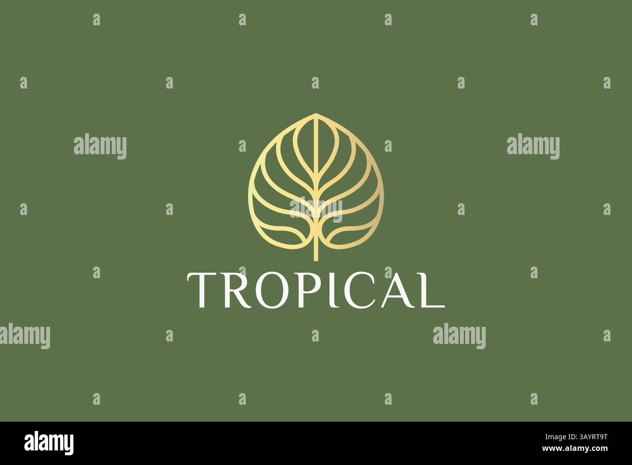 Elegante logo Linear Gold Tropical Leaf Luxury, Nature e Organic Beauty Illustrazione Vettoriale