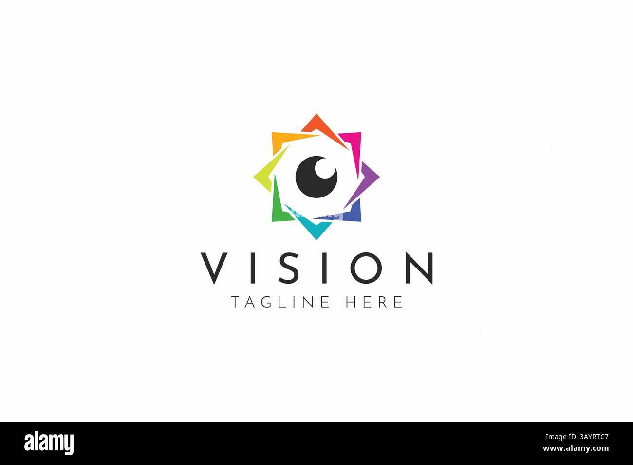 Il logo Modern Geometric Eye evidenzia la visione, la creatività e gli elementi colorati brillanti Illustrazione Vettoriale