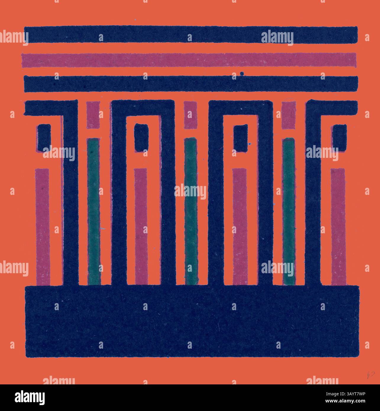 Una composizione geometrica caratterizzata da una serie di colonne e linee dai colori vivaci, che creano un ritmo visivo sorprendente con un gioco di forme e simmetria. Ornamento egiziano arte classica con un tocco moderno reinventato da Artotop Foto Stock