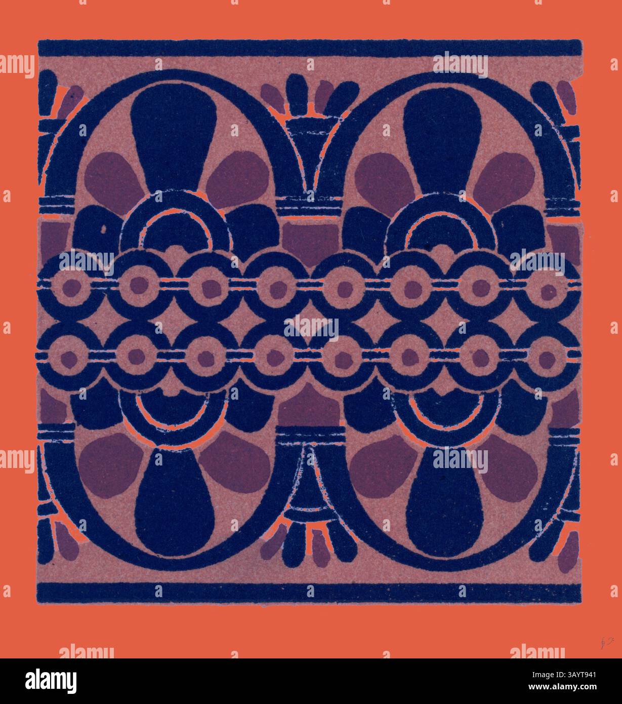 Un motivo intricato caratterizzato da motivi floreali e disegni circolari, su uno sfondo a contrasto, crea un vivace arazzo di forme e texture. Ornamento greco e ornamento etrusco arte classica con un tocco moderno reinventato da Artotop Foto Stock