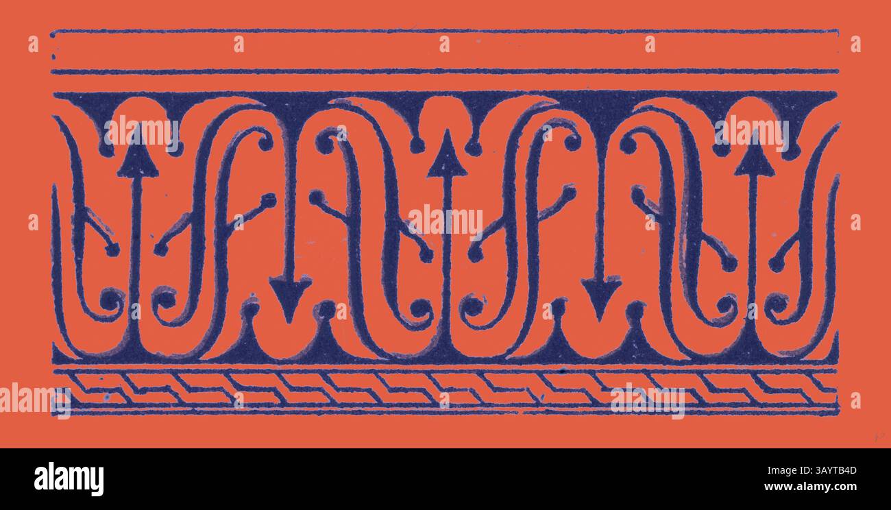 Un motivo intricato caratterizzato da linee fluide e frecce, elegantemente intrecciate su uno sfondo vibrante, che mette in mostra una miscela di forme geometriche e organiche. Decorazioni arabe in stile classico con un tocco moderno reinventato da Artotop Foto Stock