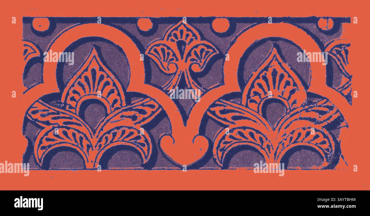 Un motivo decorativo caratterizzato da intricati motivi floreali e ornati, evidenziato da colori contrastanti che creano un impatto visivo audace. Decorazioni arabe in stile classico con un tocco moderno reinventato da Artotop Foto Stock