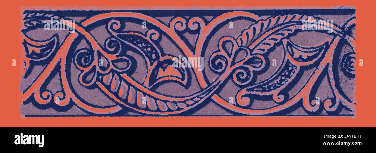 Un bordo decorativo caratterizzato da intricati vortici e motivi floreali, che combinano forme organiche con un design stilizzato. Decorazioni arabe in stile classico con un tocco moderno reinventato da Artotop Foto Stock