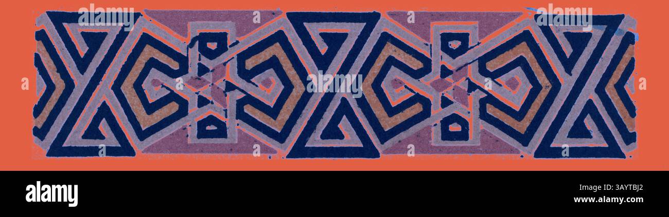 Un vivace motivo geometrico caratterizzato da forme interconnesse e colori contrastanti, che creano un ritmo visivo dinamico. Decorazioni arabe in stile classico con un tocco moderno reinventato da Artotop Foto Stock