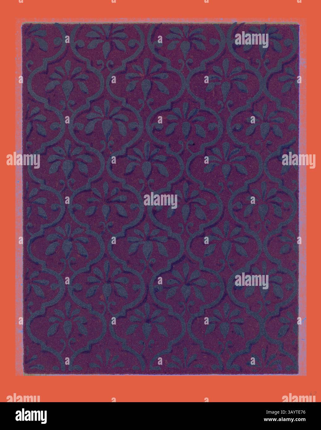 Lo sfondo ricco e testurizzato presenta un motivo floreale intricato, circondato da un bordo vibrante e contrastante che ne mette in risalto l'eleganza e la complessità. Ornamento indiano arte classica con un tocco moderno reinventato da Artotop Foto Stock