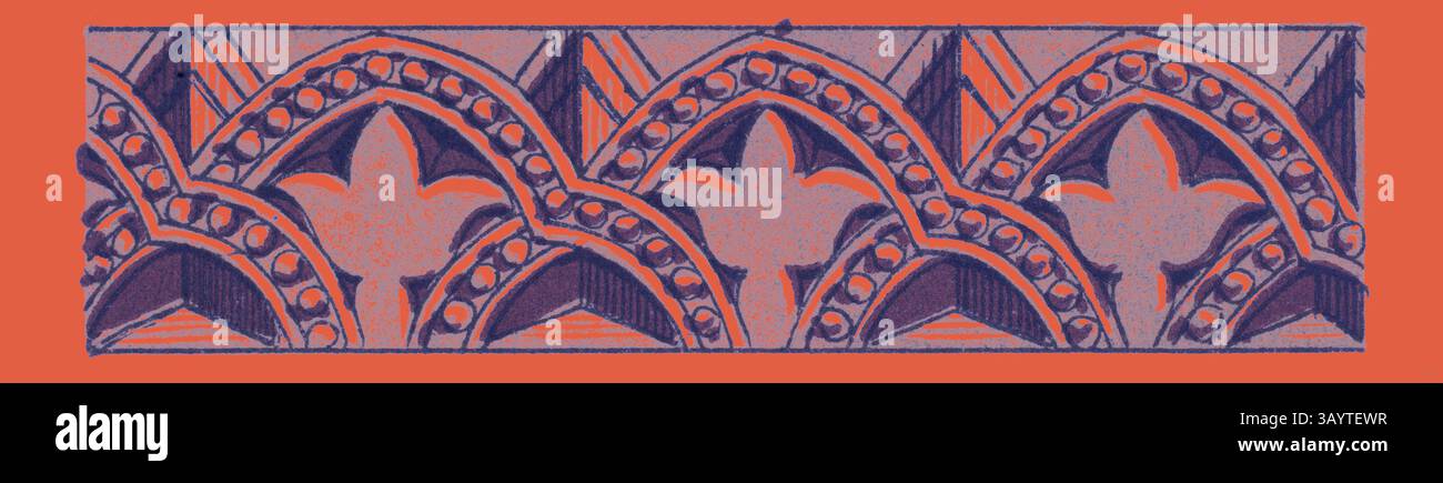 Un design intricato caratterizzato da archi ripetuti e motivi floreali che mettono in risalto l'eleganza dei motivi ornati e la maestria artigianale. Decorazione indù classica arte con un tocco moderno reinventata da Artotop Foto Stock