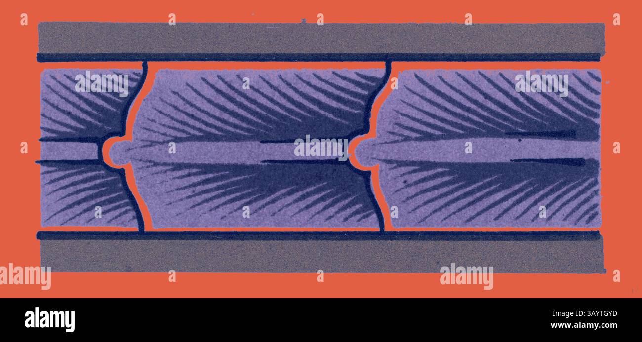 Un'illustrazione stilizzata che mostra un design segmentato con linee curve alternate e contorni audaci, su uno sfondo a contrasto, evidenziando l'interazione di forme e texture. Mediæval decorazione classica con un tocco moderno reinventata da Artotop Foto Stock