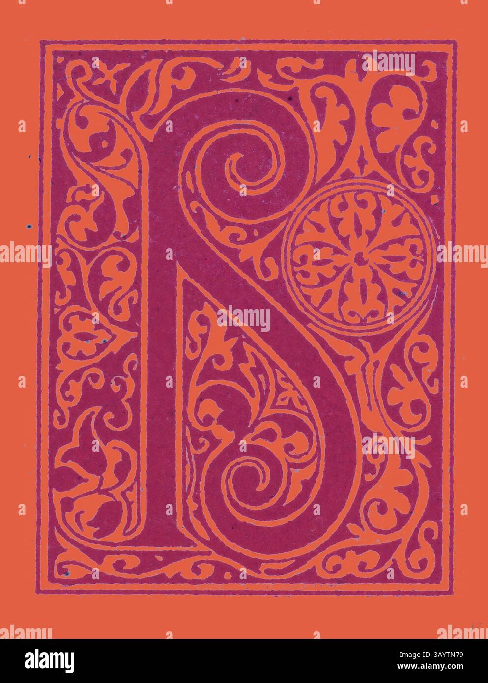 Una lettera "D" decorata è circondata da intricati motivi floreali e geometrici, creando un'immagine sorprendente su uno sfondo vibrante. Decorazioni italiane classiche con un tocco moderno reinventato da Artotop Foto Stock