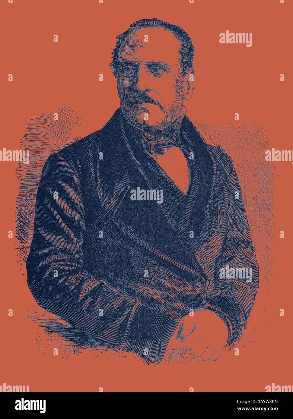 Un distinto gentiluomo in abbigliamento formale pone con un'espressione sicura, mostrando un raffinato senso di stile e dignità. Generale Espartero, Presidente del Consiglio dei ministri della Spagna. Incisione 1855 arte classica con un tocco moderno reinventata da Artotop Foto Stock