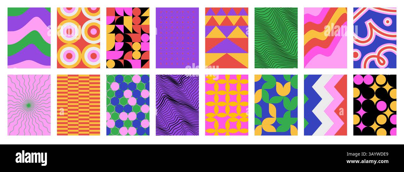 Poster grafici con schema astratto. Design originale con texture geometrica astratta, sfondi contemporanei forme minimali e audaci forme geometriche Illustrazione Vettoriale