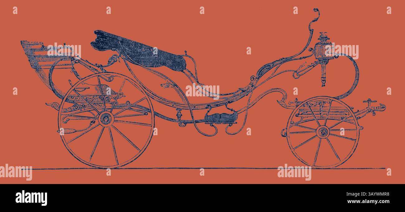 Un'elegante carrozza d'epoca con design intricati e delicati raggi ruota, che mostra la maestria artigianale di un'epoca passata. Arte classica Phaeton con un tocco moderno reinventata da Artotop Foto Stock