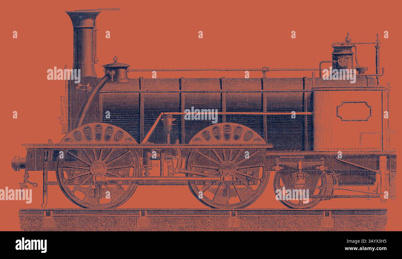 Una locomotiva a vapore d'epoca mette in mostra dettagli intricati e una robusta ingegneria, con grandi ruote e un camino prominente, che simboleggia l'alba del trasporto industriale. Locomotiva a traffico misto classica con un tocco moderno reinventato da Artotop Foto Stock
