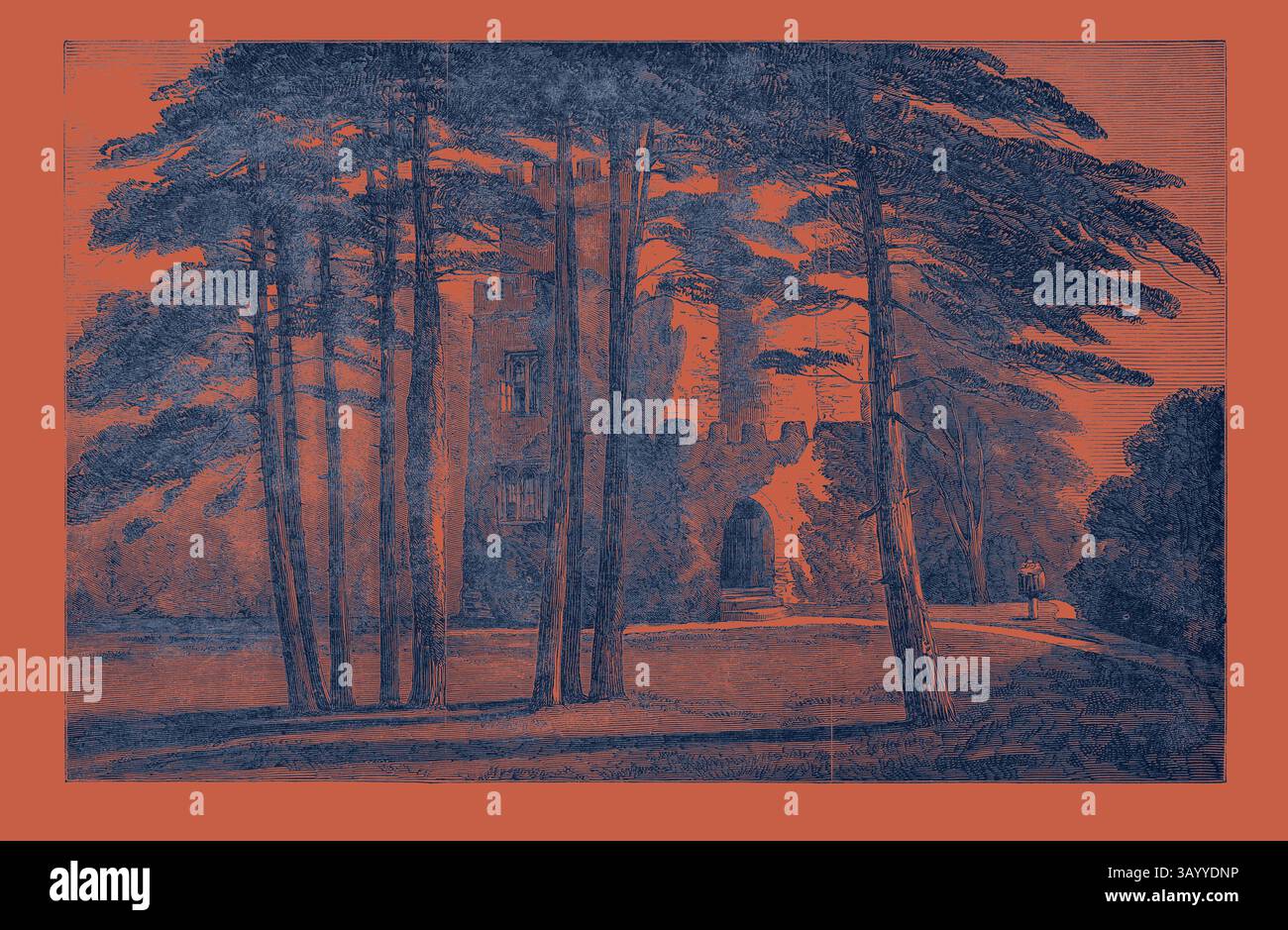 Un ambiente tranquillo caratterizzato da un castello parzialmente oscurato da alti alberi, circondato da un paesaggio tranquillo. Le pareti in pietra della struttura contrastano con l'ambiente naturale, creando un senso di mistero e storia. Il Castello De Sancto Laudo, Newton-Park, Somerset arte classica con un tocco moderno reinventata da Artotop Foto Stock Un ambiente tranquillo caratterizzato da un castello parzialmente oscurato da alti alberi, circondato da un paesaggio tranquillo. Le pareti in pietra della struttura contrastano con l'ambiente naturale, creando un senso di mistero e storia. Il Castello De Sancto Laudo, Newton-Park, Somerset arte classica con un tocco moderno reinventata da Artotop Foto Stock