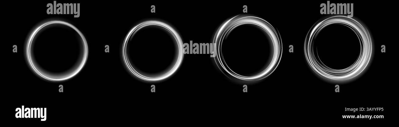 Quattro forme circolari progressive sullo sfondo profondo e scuro creano un impatto visivo sorprendente Illustrazione Vettoriale