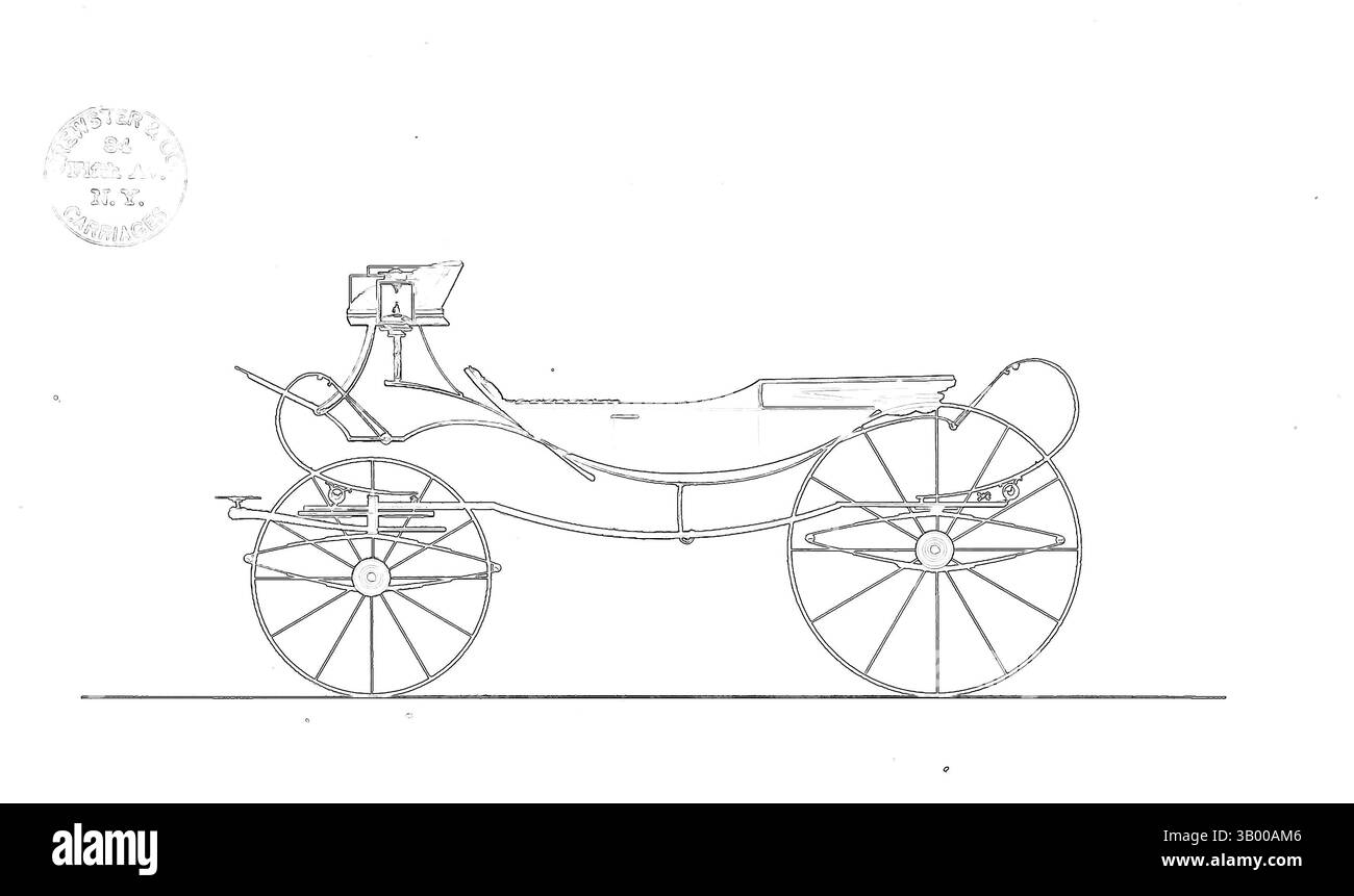 Una rappresentazione artistica di una carrozza d'epoca, evidenziata da vivaci colori neon e linee intricate, su sfondo scuro. Un emblema circolare è posizionato nell'angolo superiore sinistro, aggiungendo un tocco di dettaglio alla composizione. Arte classica con un tocco moderno reinventata da Artotop Foto Stock