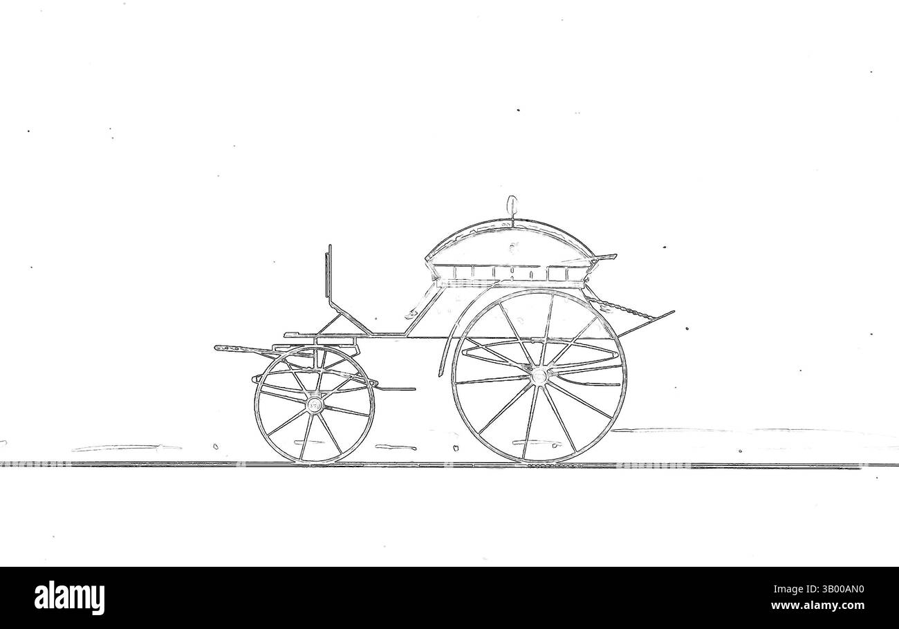 Una rappresentazione stravagante di una carrozza d'epoca, illuminata da linee vibranti e vorticose che creano un'aura onirica intorno ad essa. Arte classica con un tocco moderno reinventata da Artotop Foto Stock