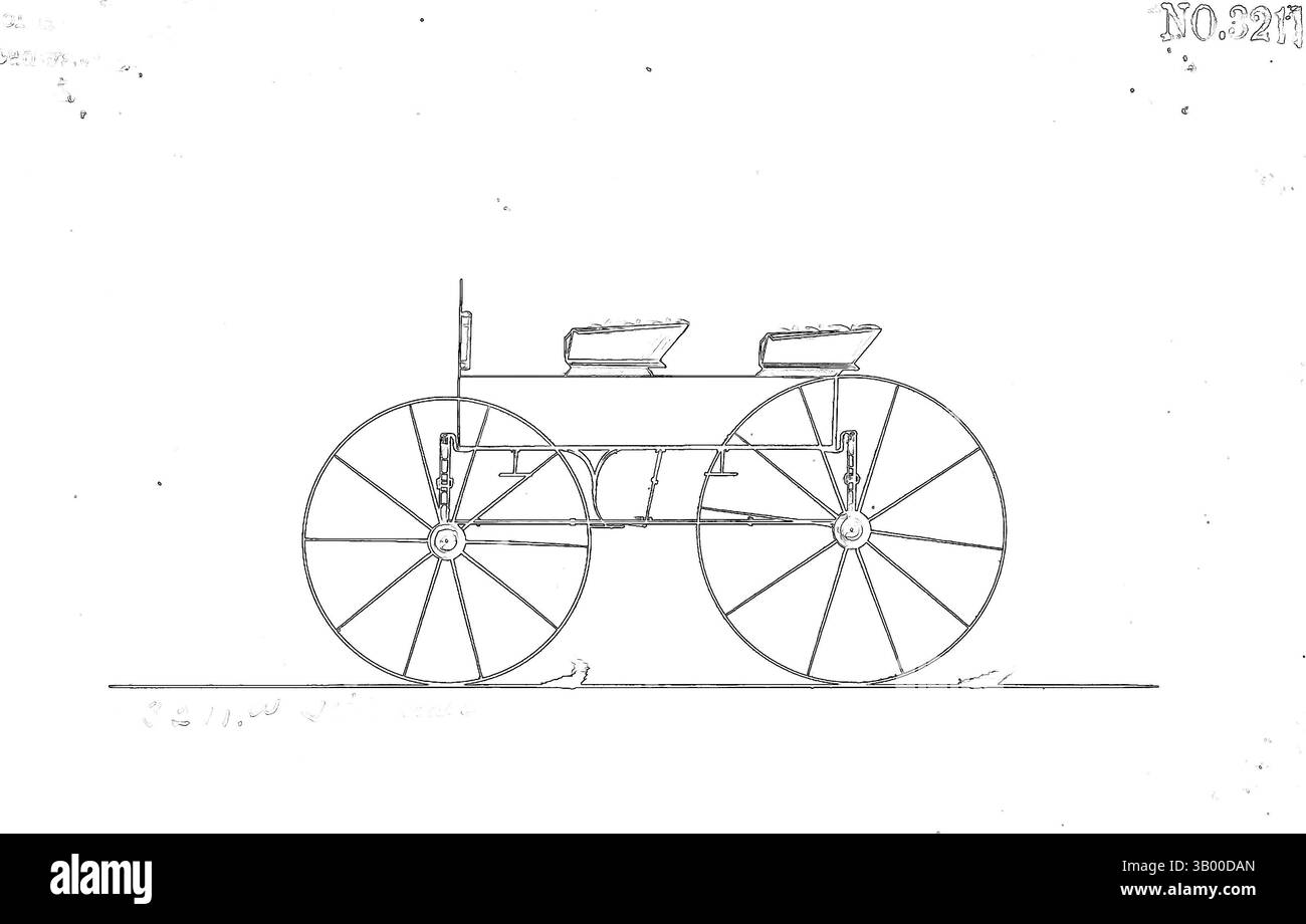 Un veicolo d'epoca con ruote grandi e un design semplice, con due sedili e un telaio minimalista, su uno sfondo vibrante e astratto. Arte classica con un tocco moderno reinventata da Artotop Foto Stock