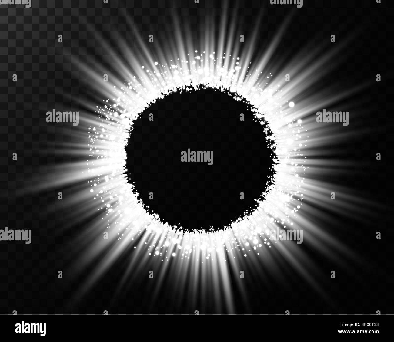 Prova l'incredibile effetto Eclipse con raggi luminosi radianti che enfatizzano un centro scuro nello spazio Illustrazione Vettoriale