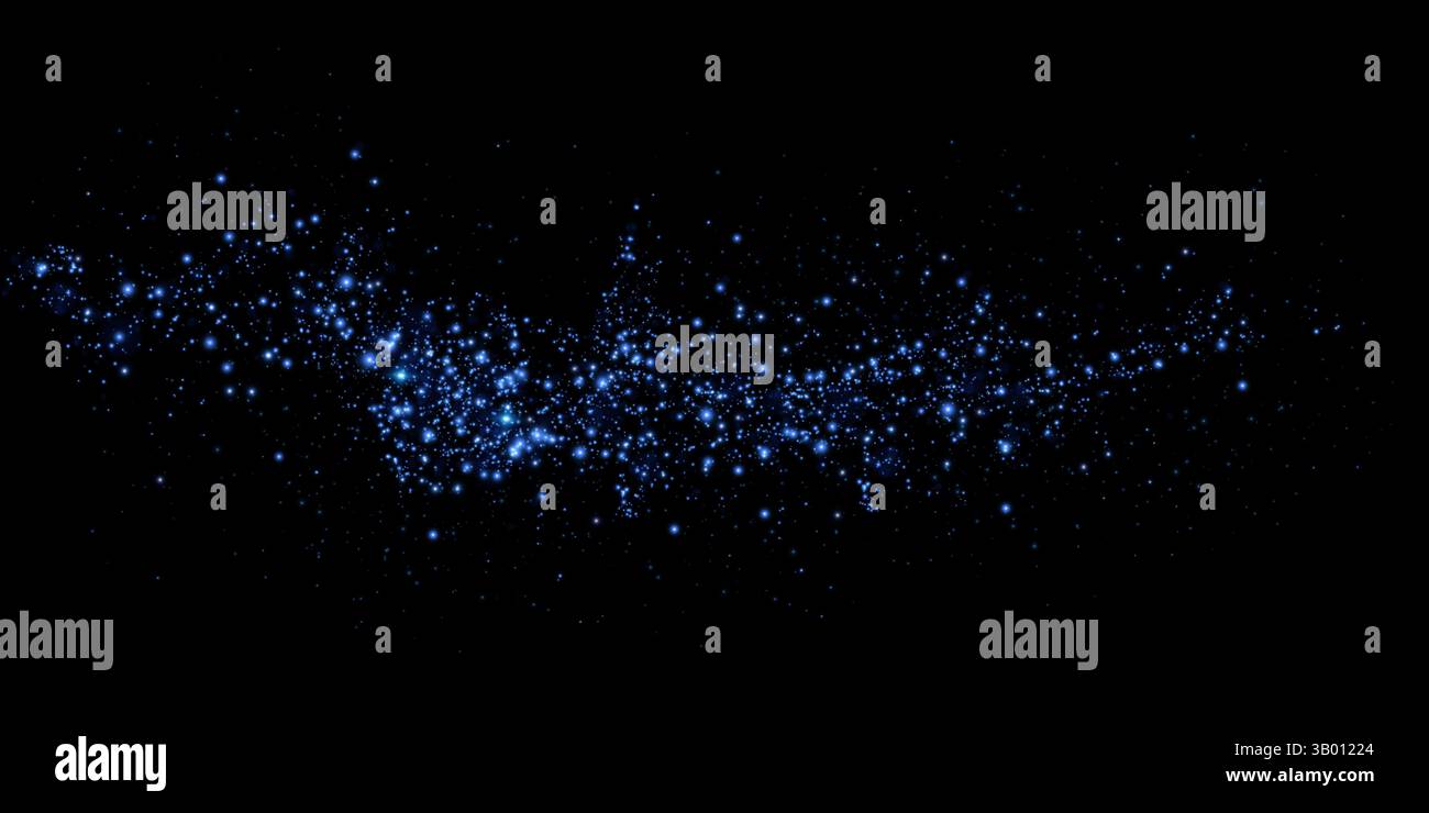 Un affascinante sfondo cosmico illuminato da stelle adornato da scintillanti particelle blu che catturano l'occhio Illustrazione Vettoriale