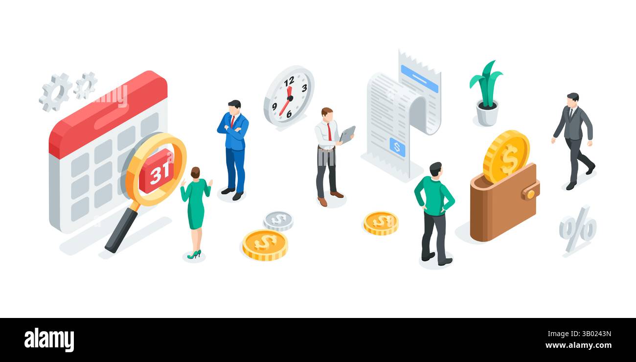 concetto di business isometrico con un altoparlante e uno smartphone a colori su sfondo bianco, una serie di icone sul tema del successo e del progresso Illustrazione Vettoriale