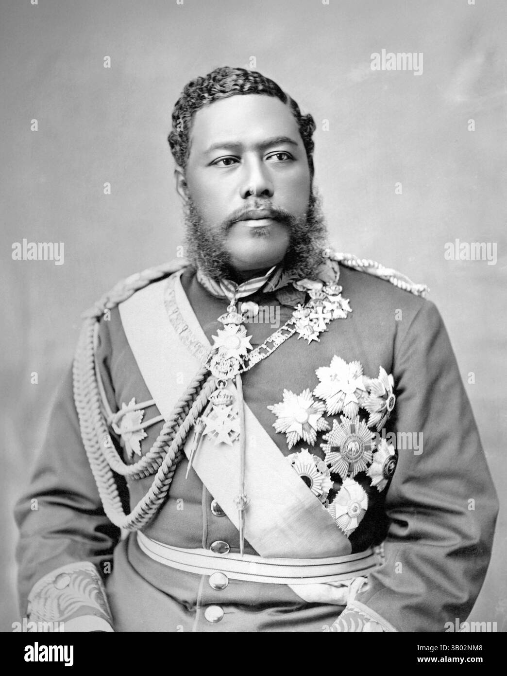 David Kalakaua. Ritratto di re Kalakaua (1836-1891), l'ultimo re delle Hawaii e penultimo monarca del regno., 1882 circa Foto Stock